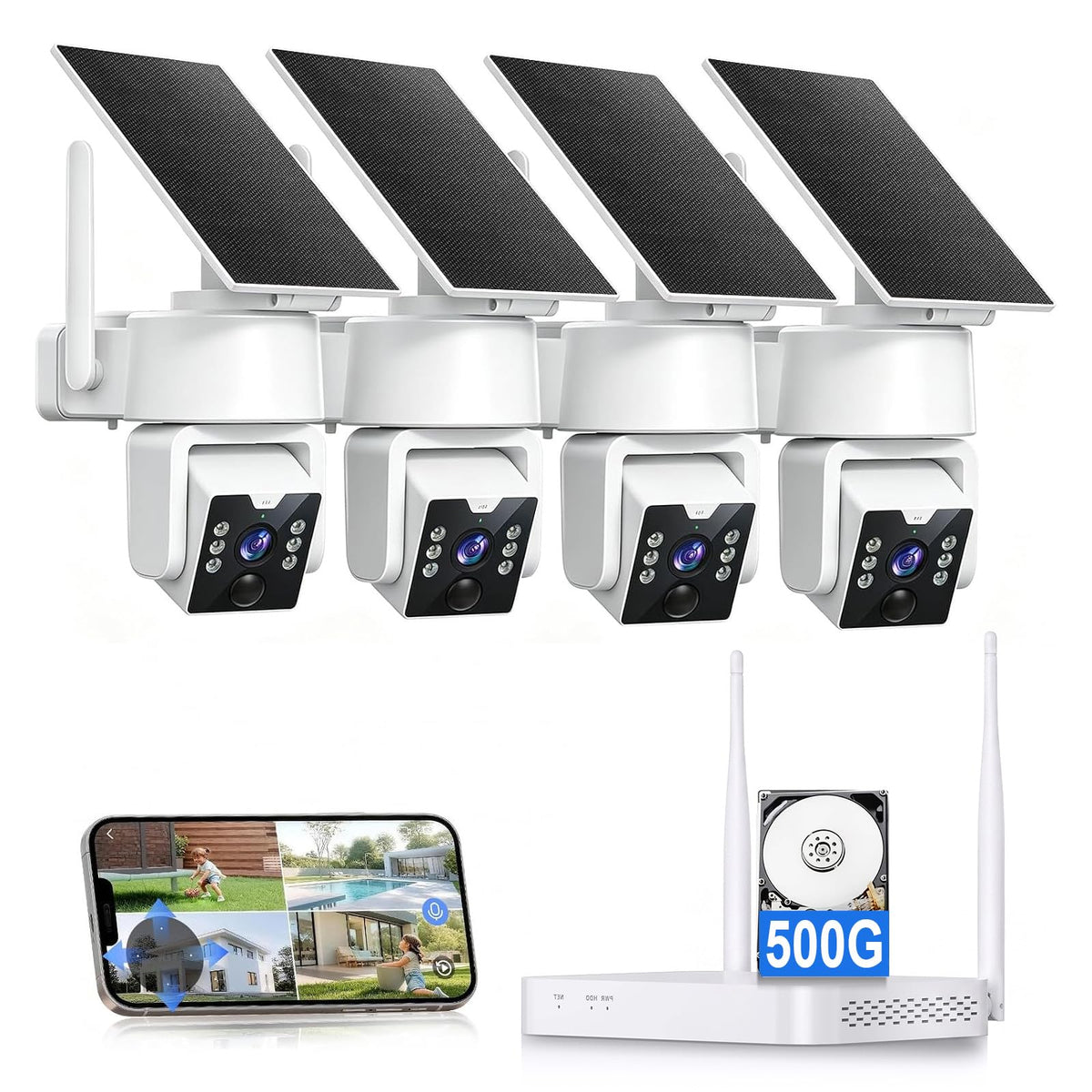 Wireless Outdoor Security Camera System, 4MP, 4 Cam-Kit, Color Night Vision F786486