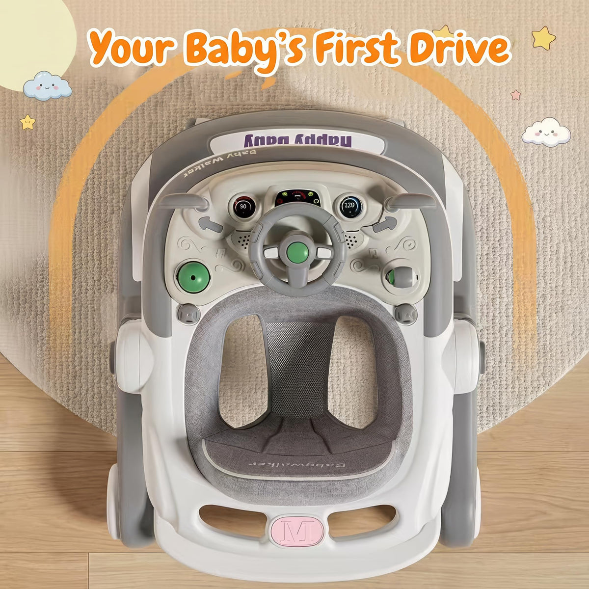 Foldable Baby Walker with Wheels and Bouncing Foot Mat X965616