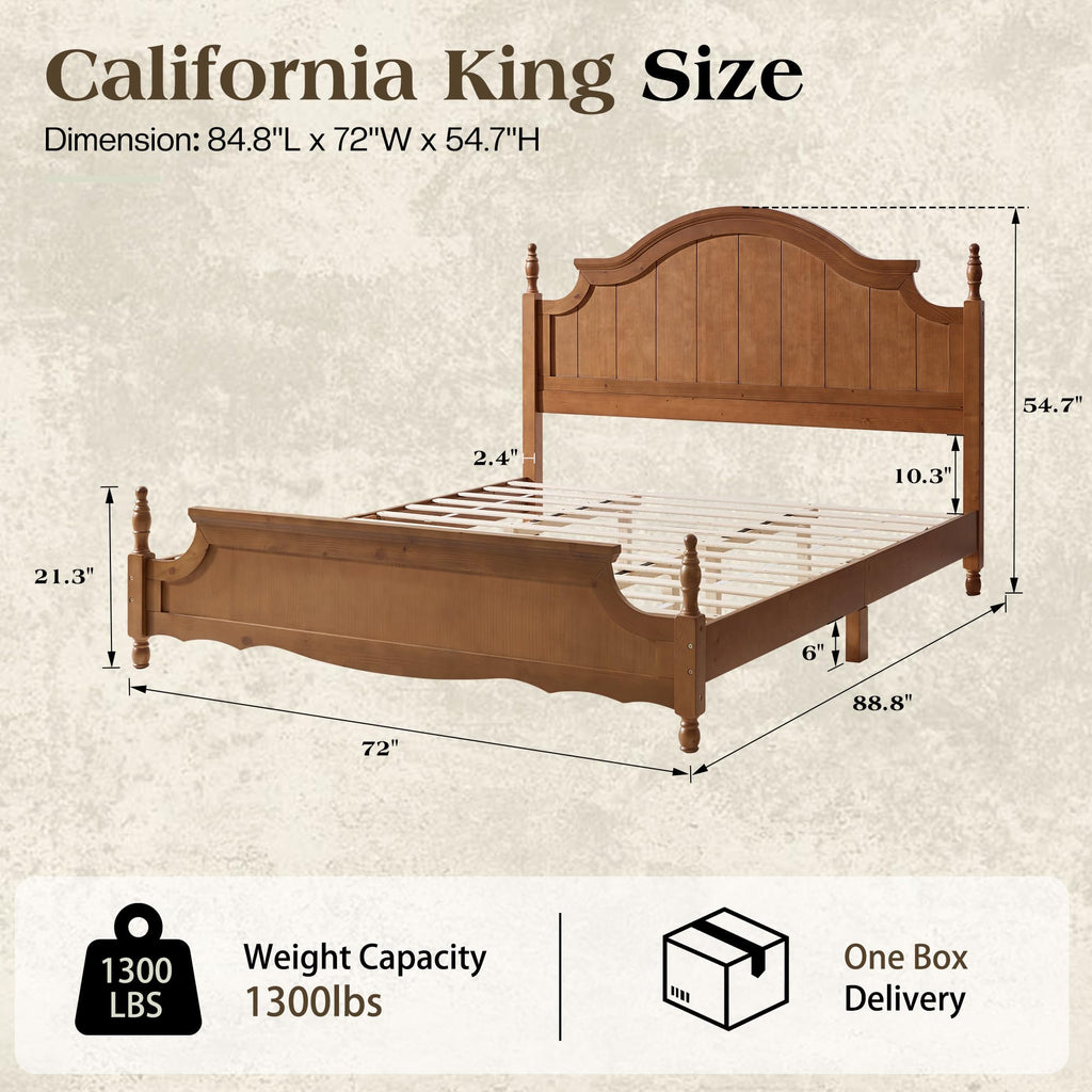 California King Solid Wood Arched Headboard Bed D450