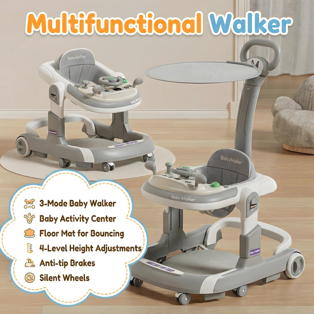 Foldable Baby Walker with Wheels and Bouncing Foot Mat X965616
