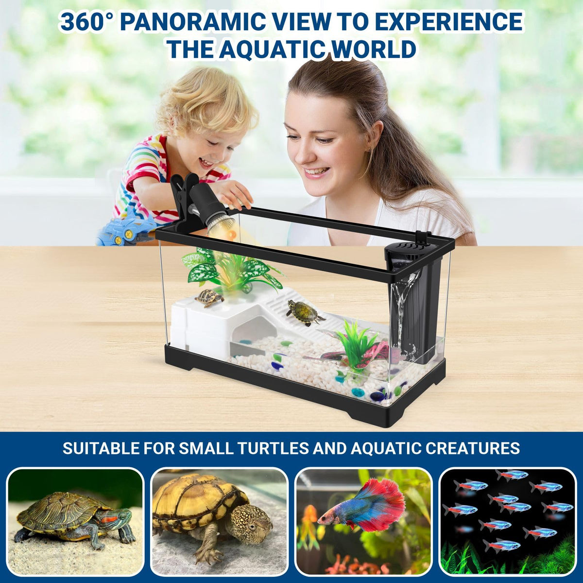 Turtle Tank Kit with Lamp Filter Lid Black S47309