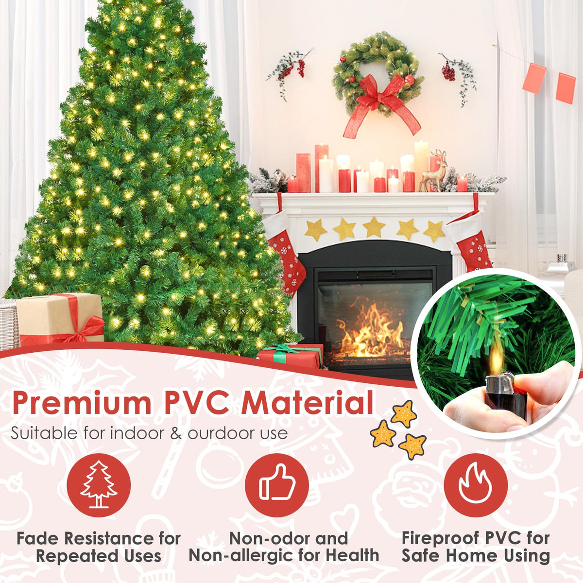 8ft Prelit Artificial Christmas Tree with 430 Warm White LED Lights Z514570