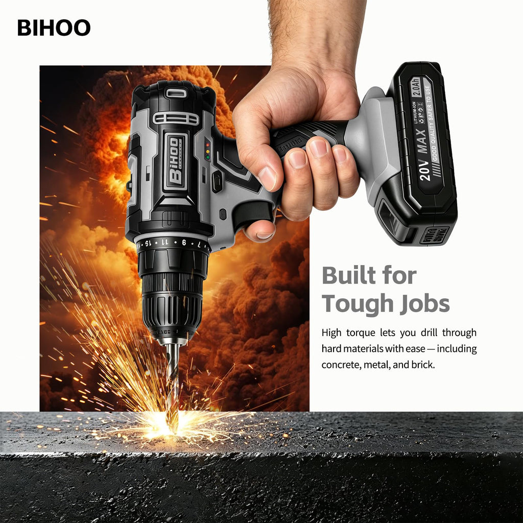 Cordless Drill with 25Nm max, Drill Bits Kit, Gray M118373
