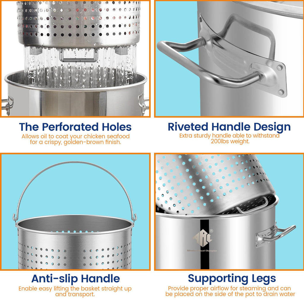 40 Quart Stainless Steel Stockpot with Basket and Steam Rack P898135
