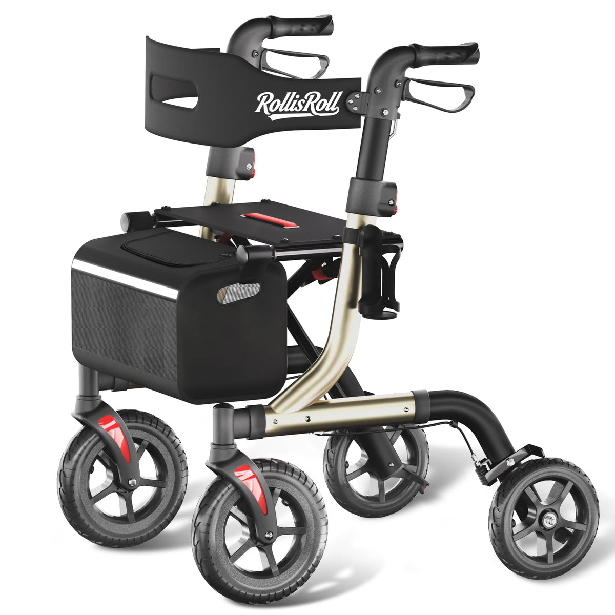 Foldable Aluminum Rollator Walker with Seat and 10" Wheels M5236