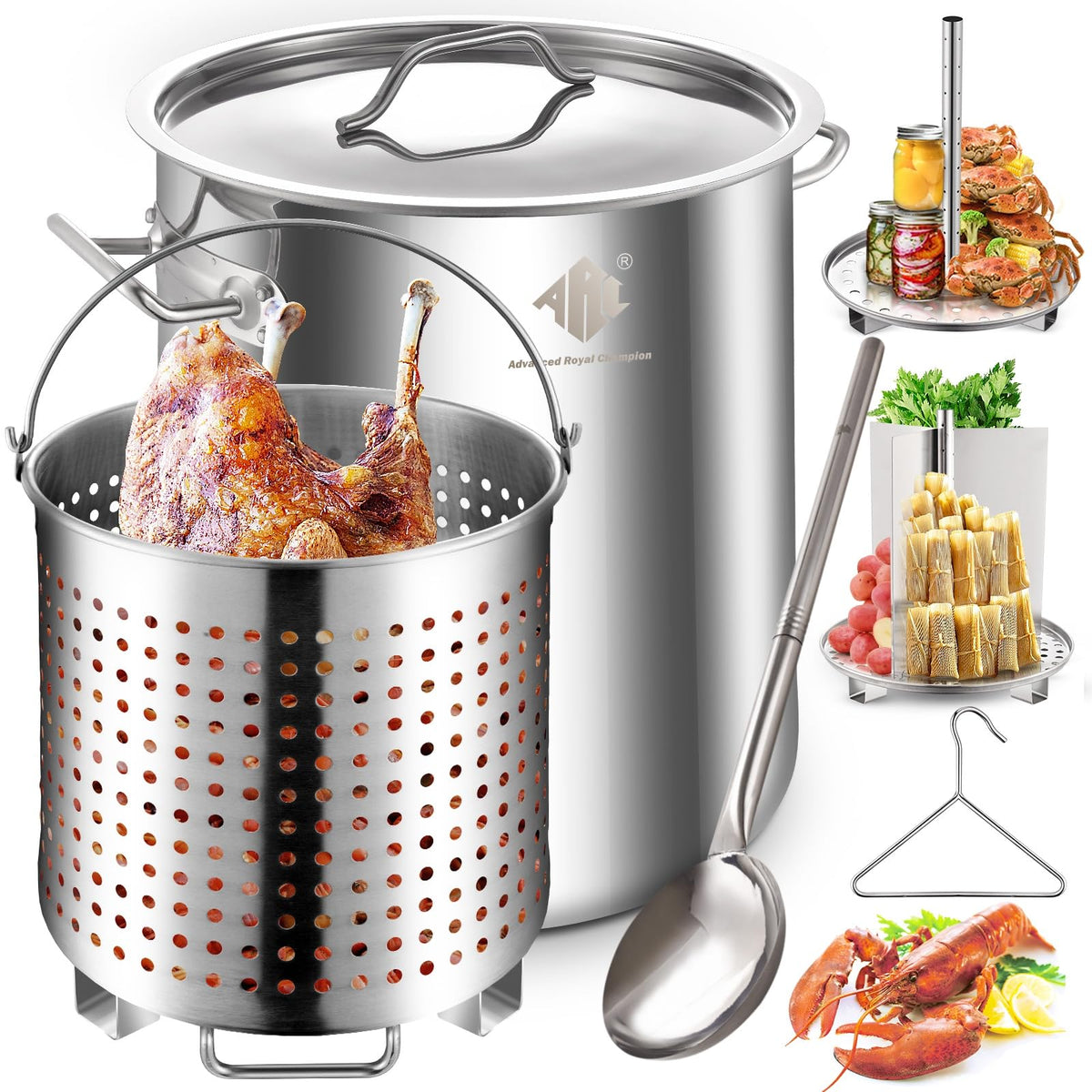 40 Quart Stainless Steel Stockpot with Basket and Steam Rack P898135