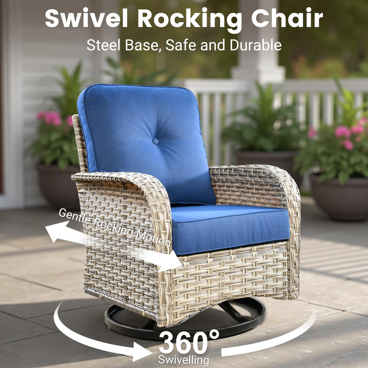 Navy Blue 8 Pieces Wicker Patio Furniture Set T99144