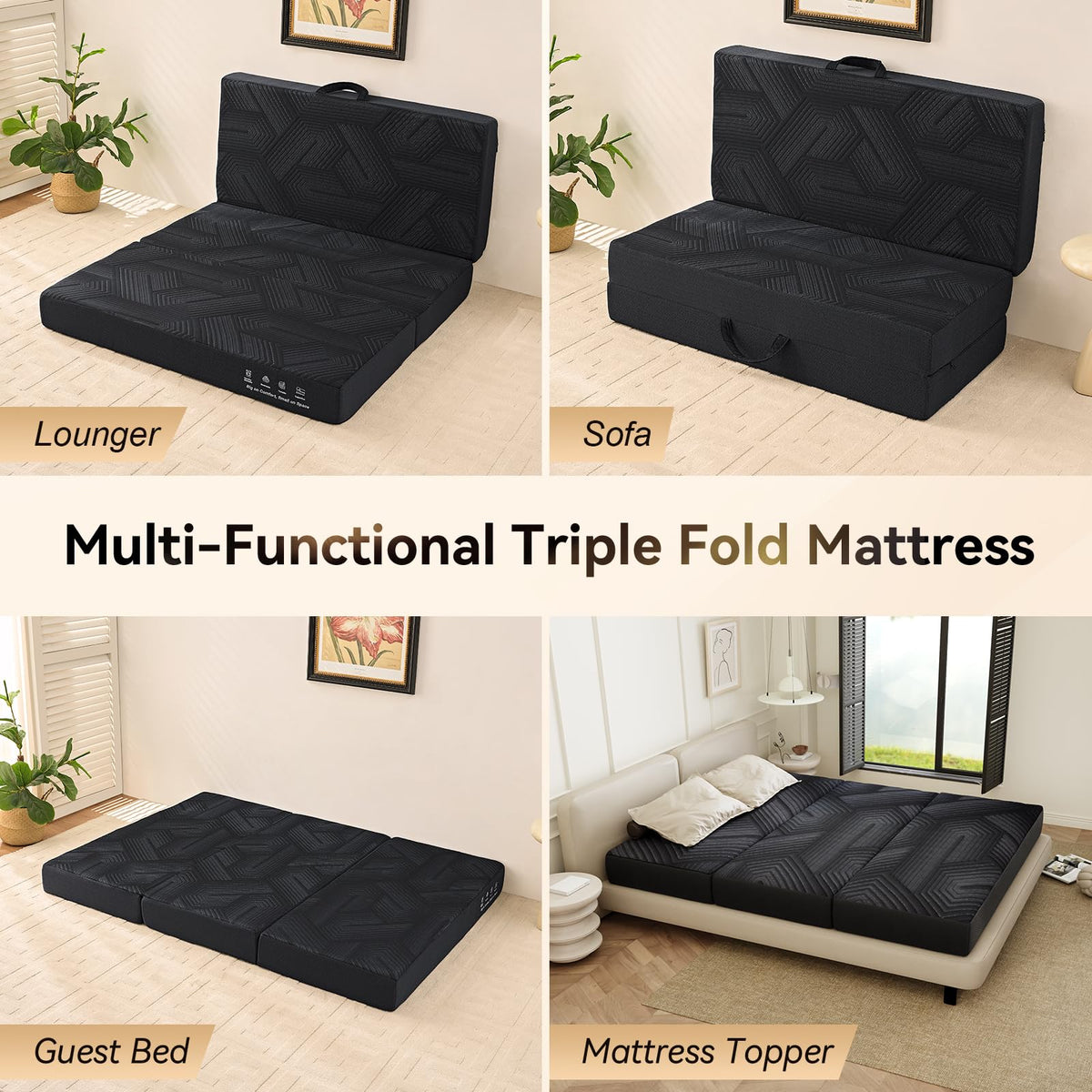 6 Inch Memory Foam Tri-Fold Twin Mattress with Washable Cover R68297