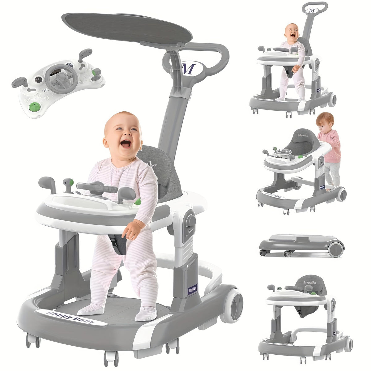 Foldable Baby Walker with Wheels and Bouncing Foot Mat X965616