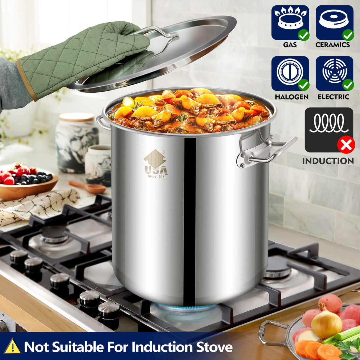 40 Quart Stainless Steel Stockpot with Basket and Steam Rack P898135