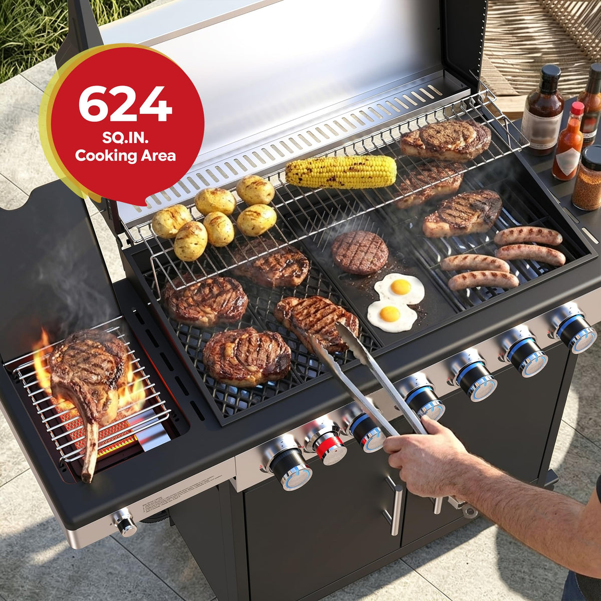 6-Burner Propane Gas Grill with Infrared Sear Side Burner U306