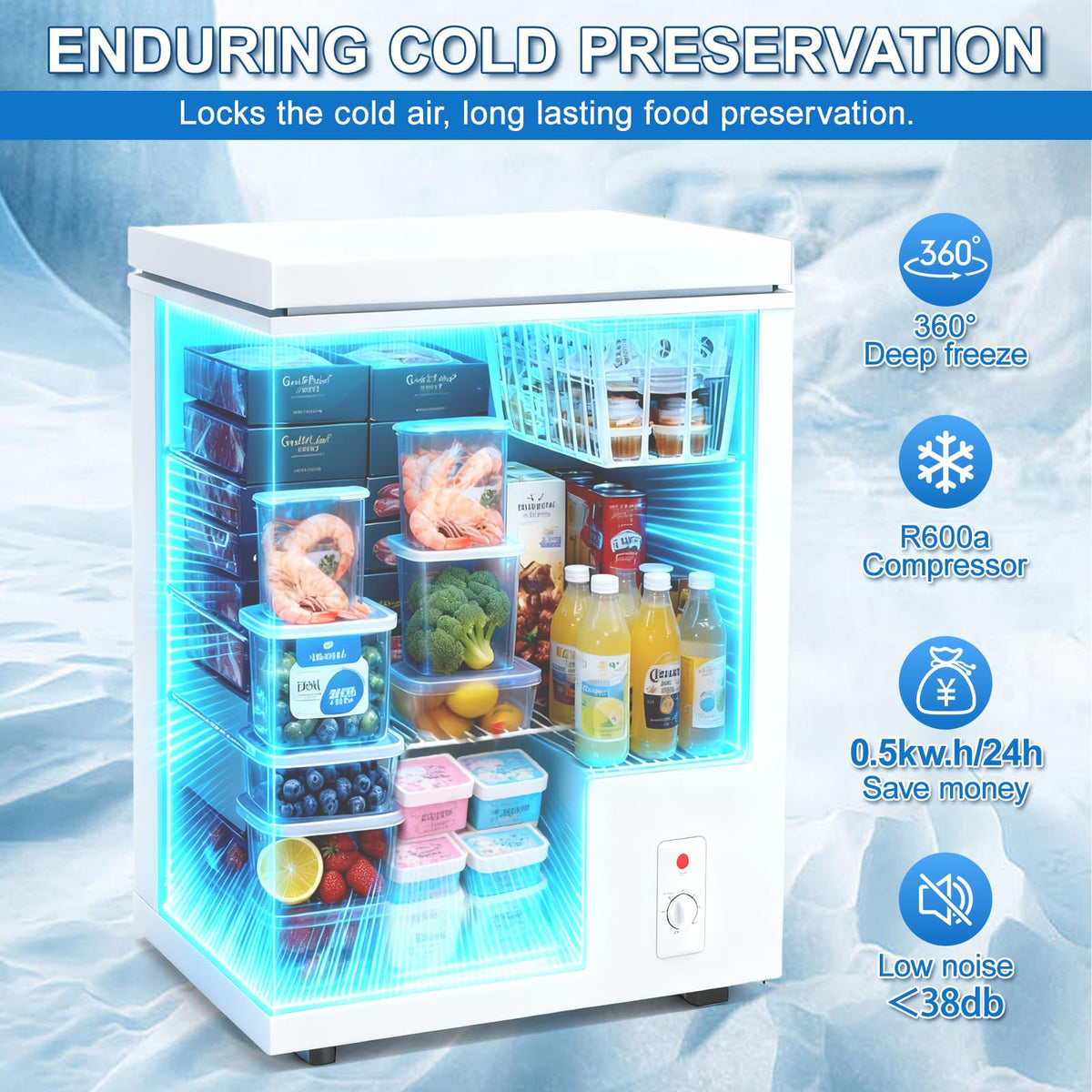 3.5 Cu.Ft White Chest Freezer with Removable Basket T90712