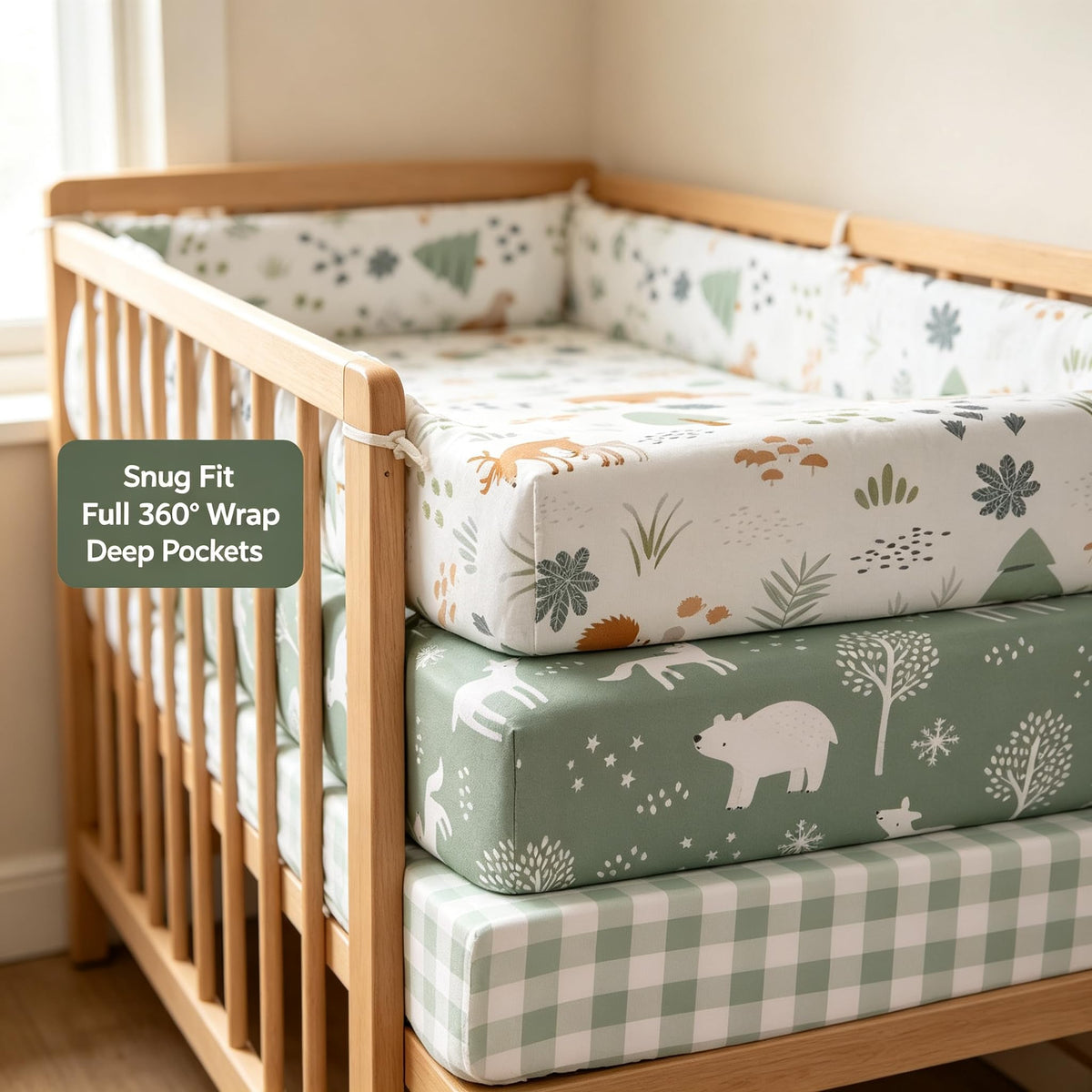 3 Pack Fitted Neutral Baby Crib Sheets Z238547