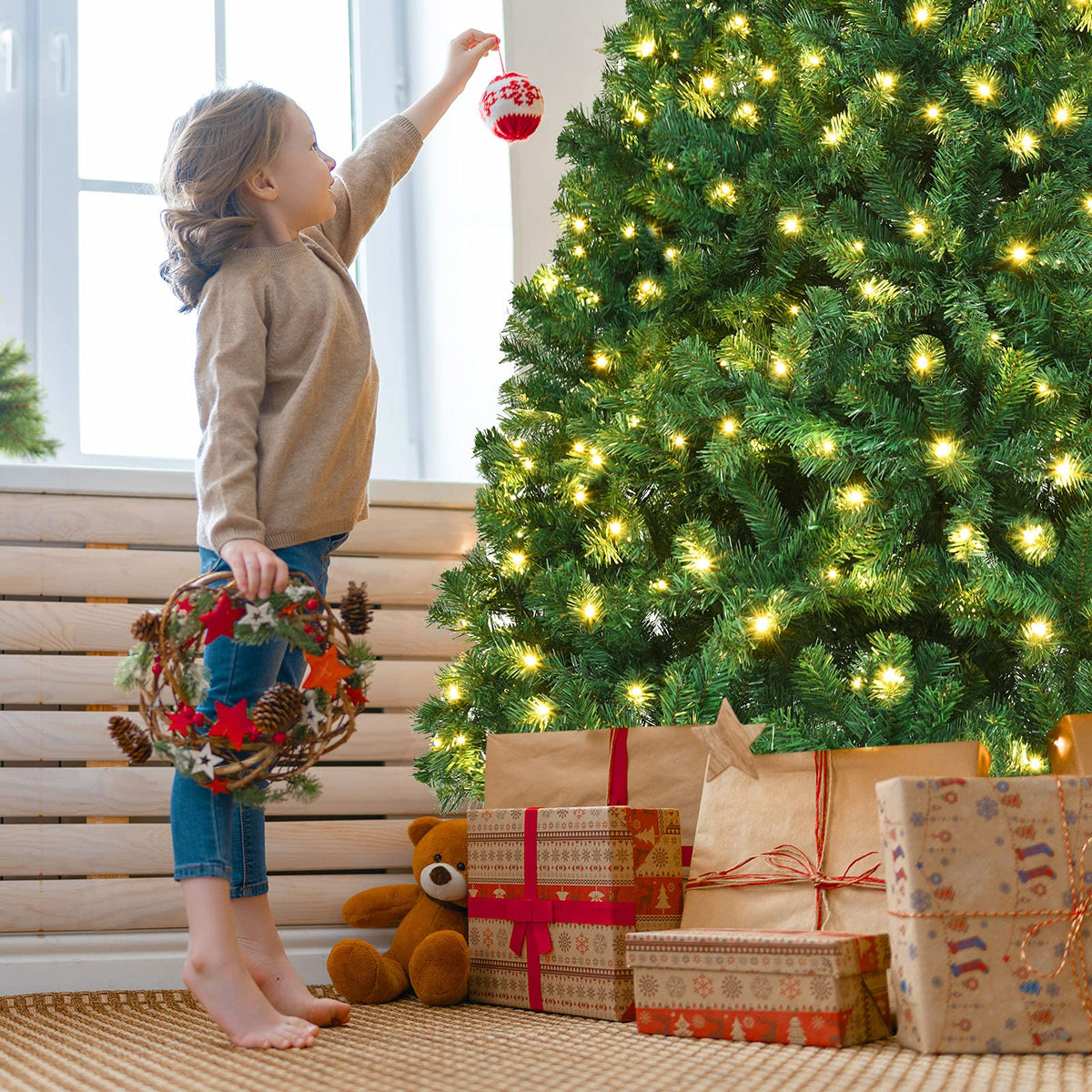 8ft Prelit Artificial Christmas Tree with 430 Warm White LED Lights Z514570