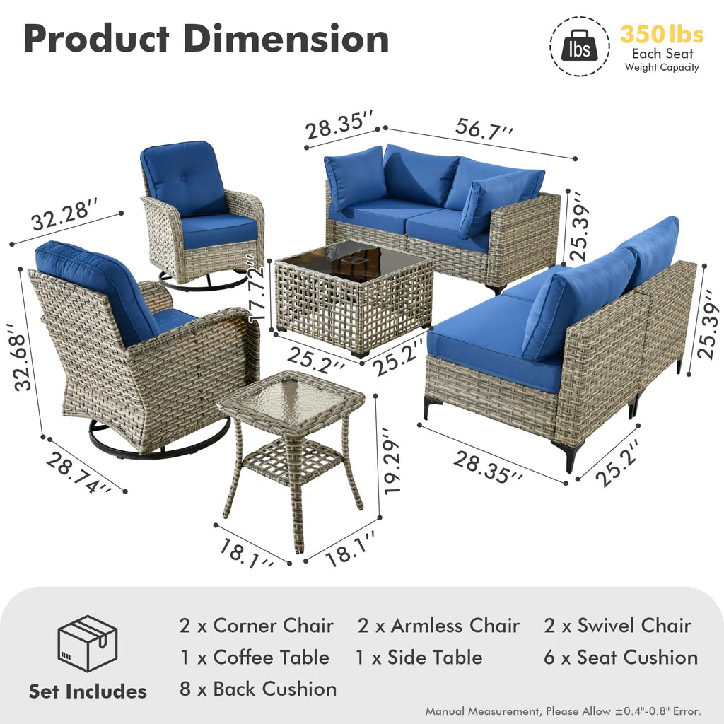 Navy Blue 8 Pieces Wicker Patio Furniture Set T99144