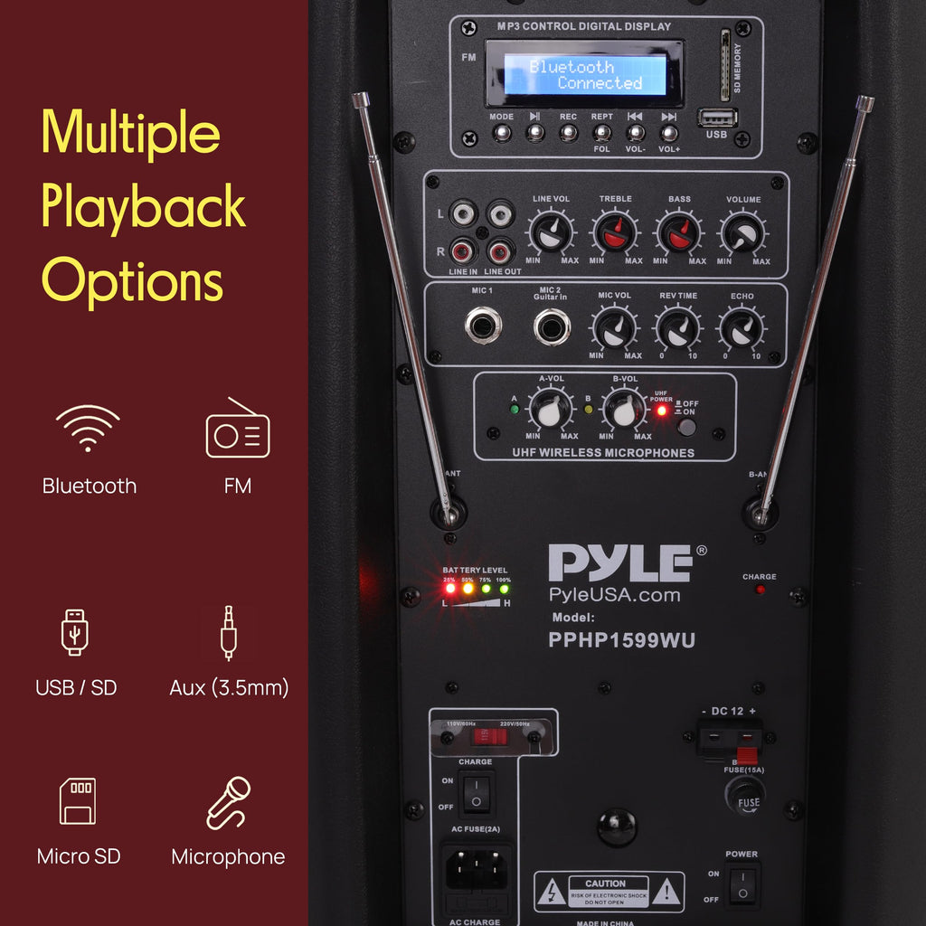 15-Inch Portable PA Speaker System with 2 UHF Microphones W42012