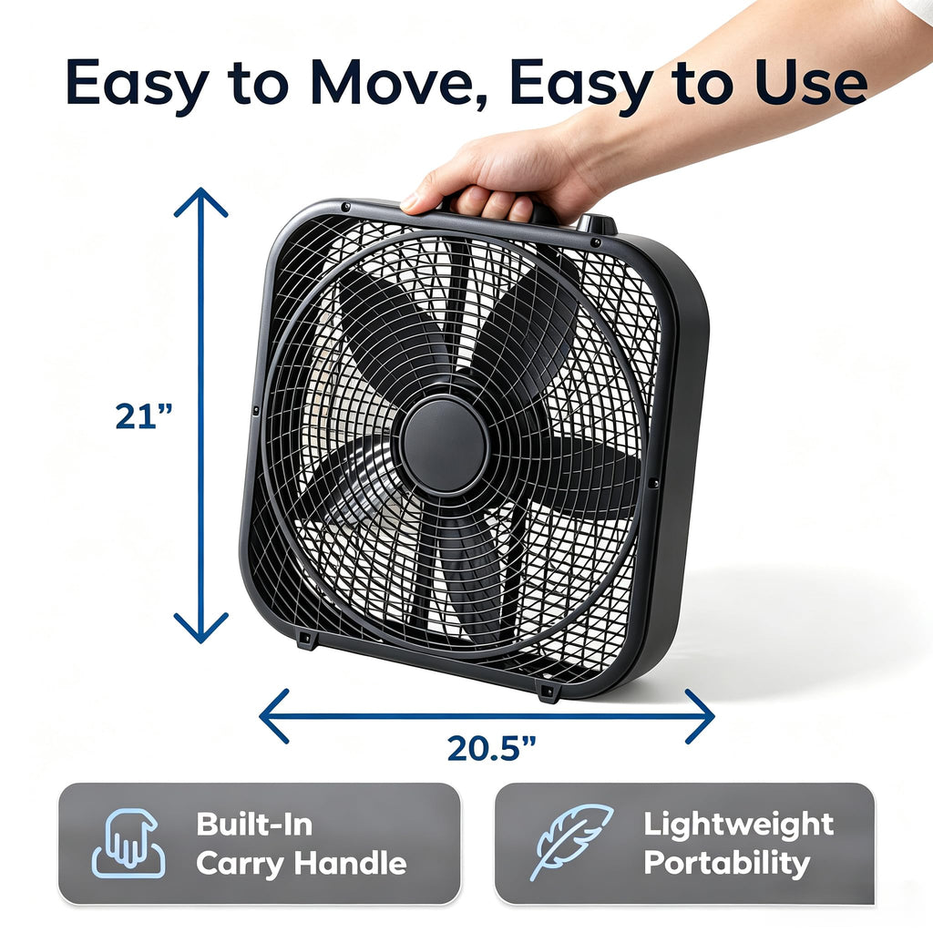 20 Inch Black 3-Speed Box Fan with Handle B180050