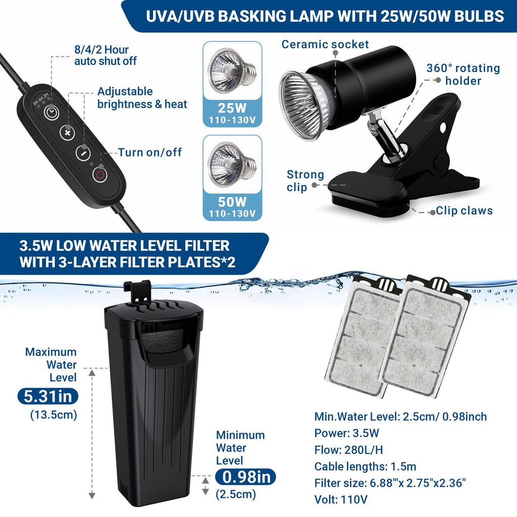 Turtle Tank Kit with Lamp Filter Lid Black S47309