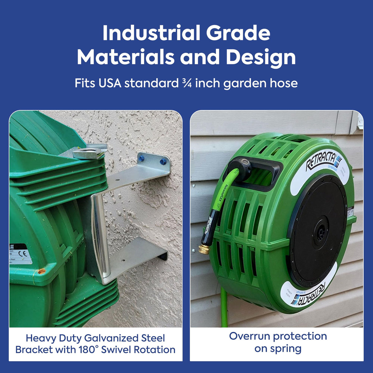 60 Ft Heavy Duty Retractable Garden Hose Reel with Swivel Bracket R376