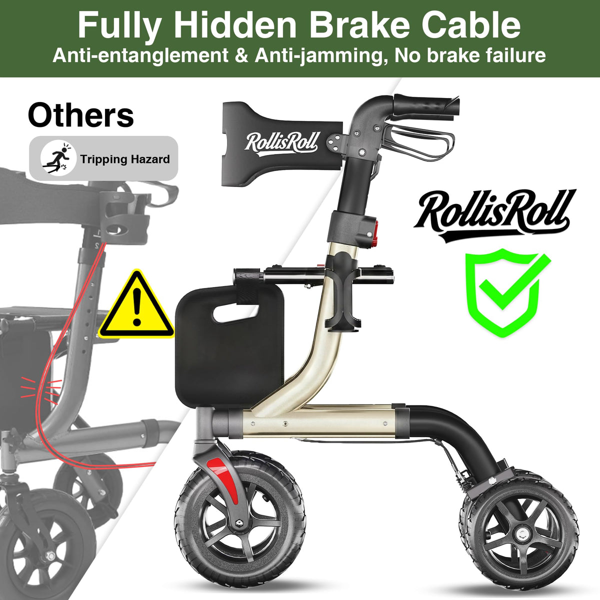 Foldable Aluminum Rollator Walker with Seat and 10" Wheels M5236