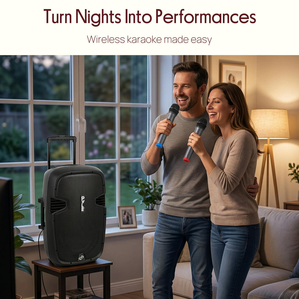 15-Inch Portable PA Speaker System with 2 UHF Microphones W42012