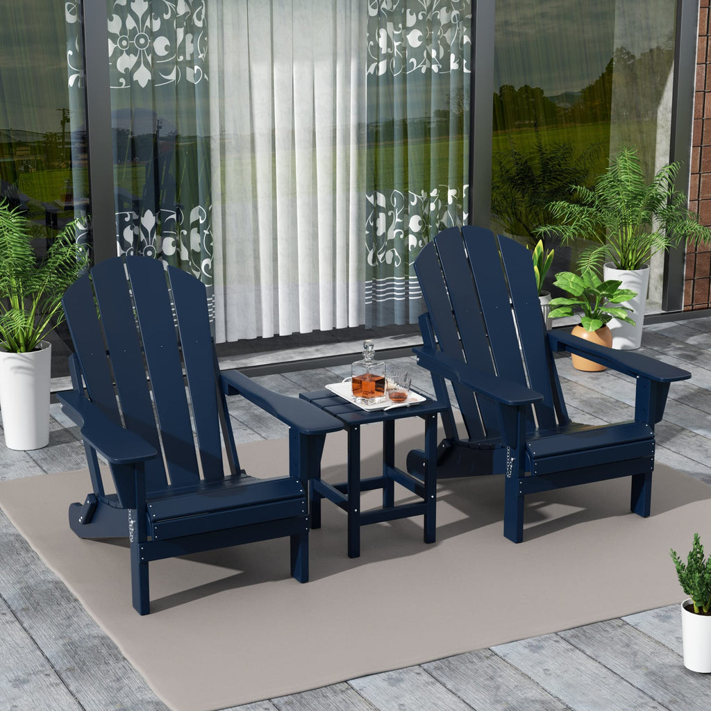 Navy Blue 3-Pieces Adirondack Chairs Set with Side Table I5605