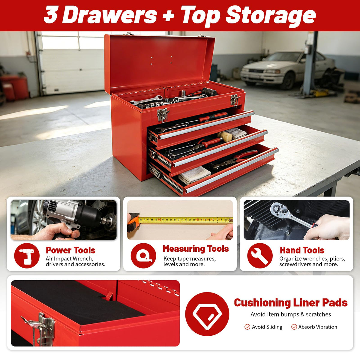 20.5-Inch Metal Tool Box with 3 Drawers Y22657