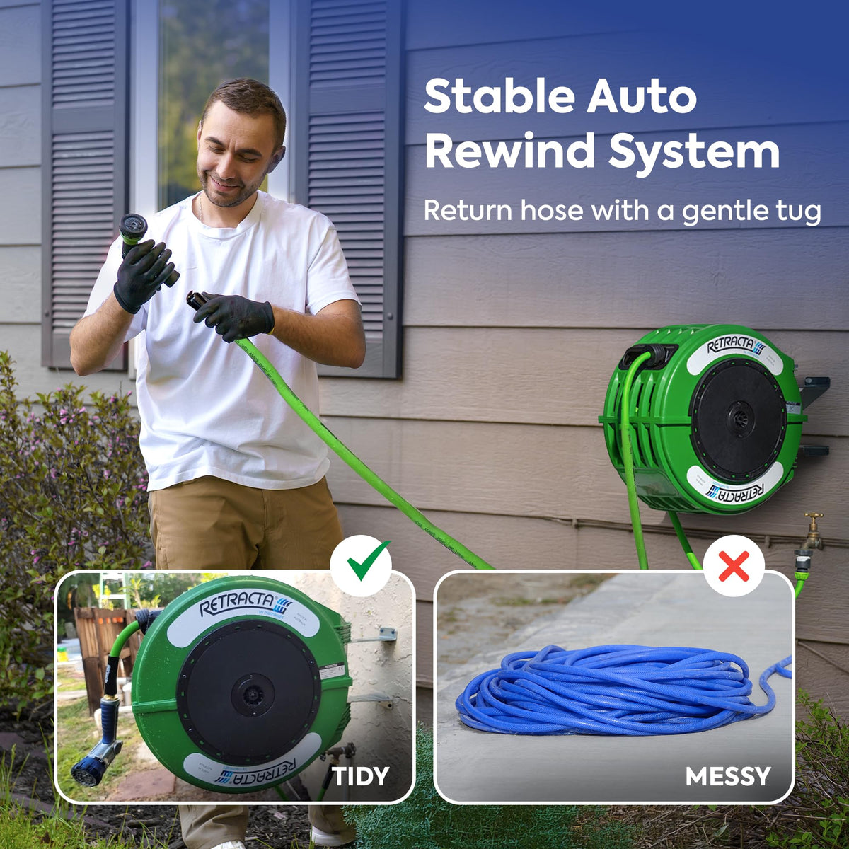 60 Ft Heavy Duty Retractable Garden Hose Reel with Swivel Bracket R376