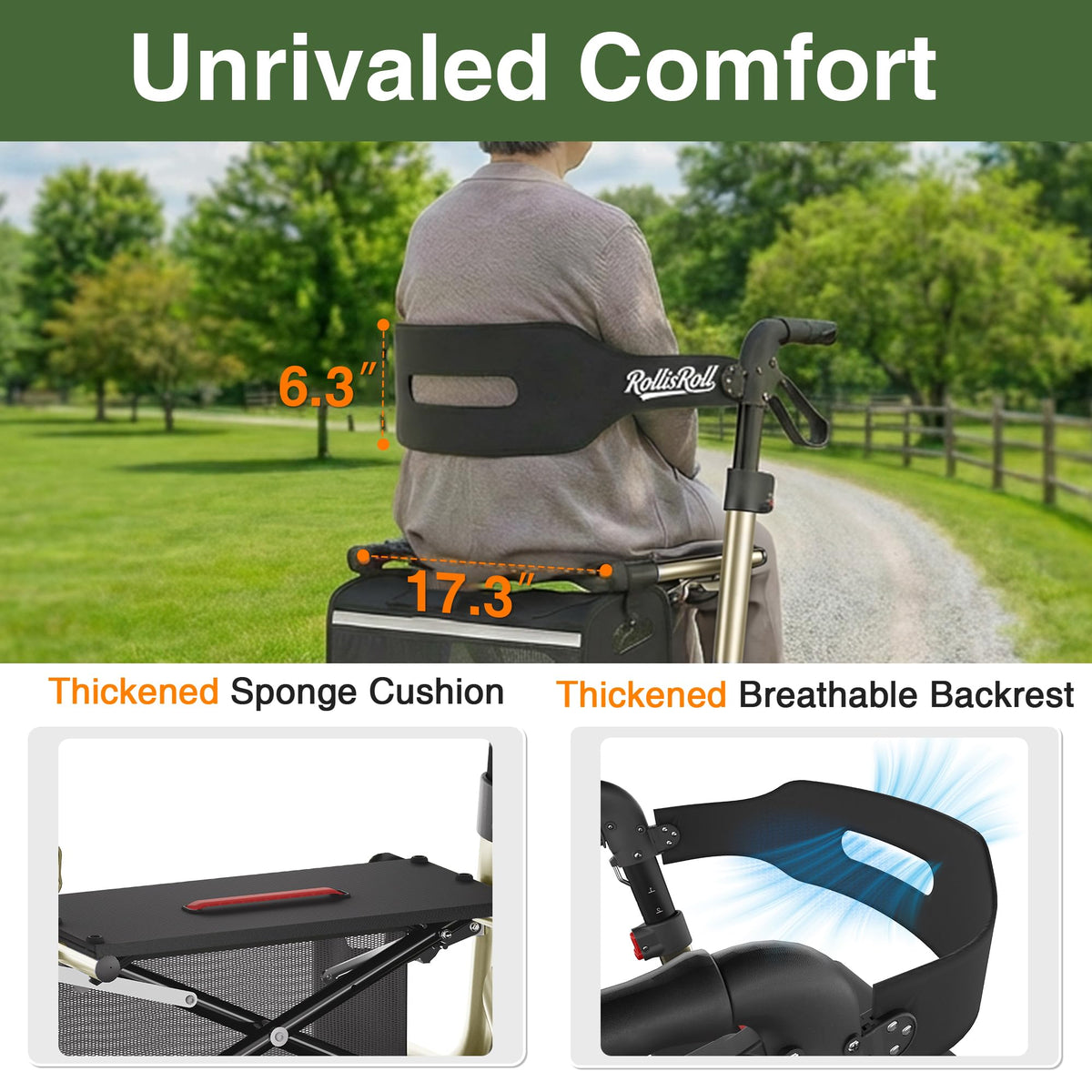 Foldable Aluminum Rollator Walker with Seat and 10" Wheels M5236