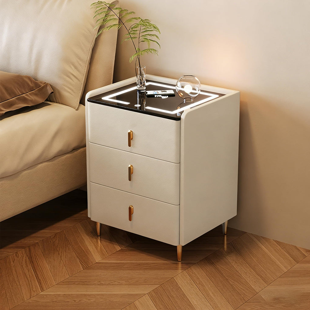 Off White 3 Drawer Wooden Nightstand with Wireless Charging R128605