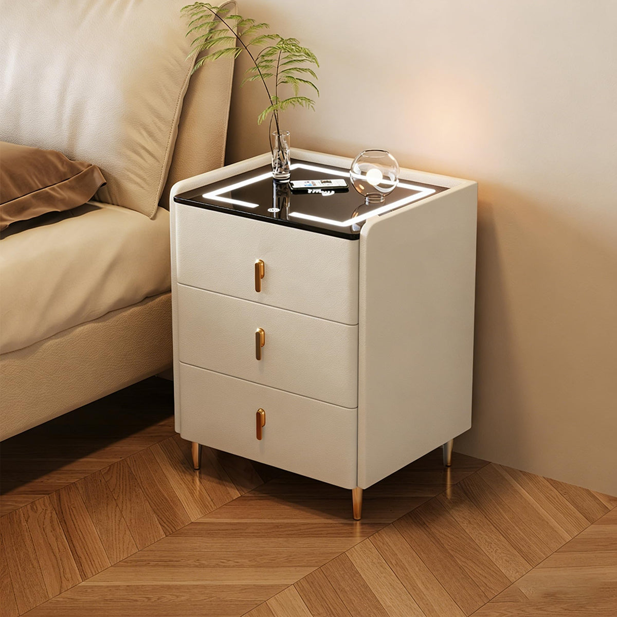 Off White 3 Drawer Wooden Nightstand with Wireless Charging R128605