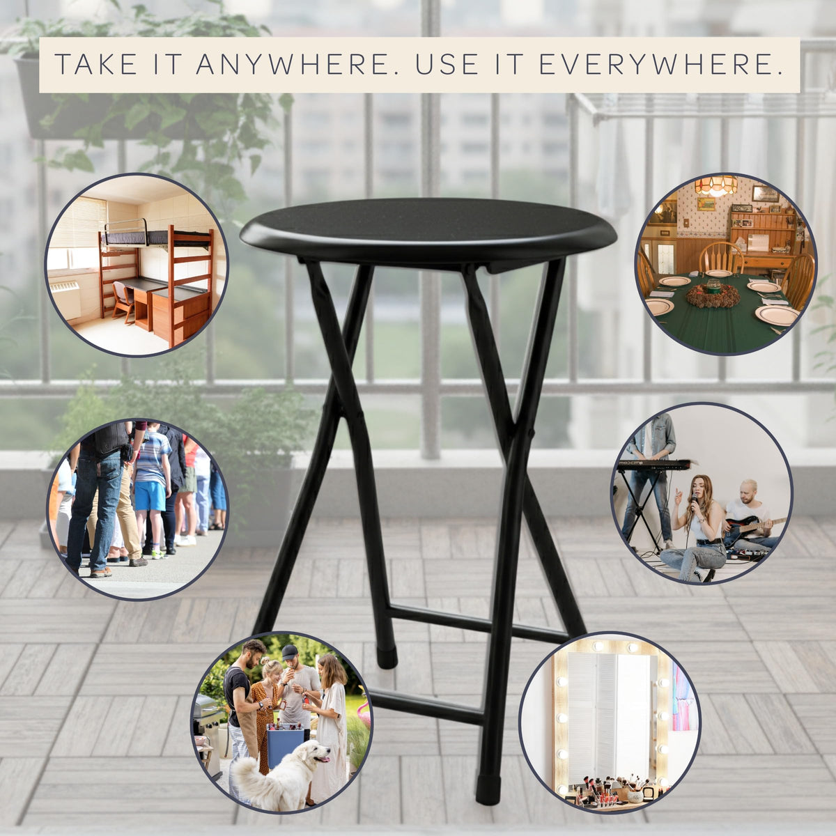 Black 18 Inch Portable Folding Stool T761771