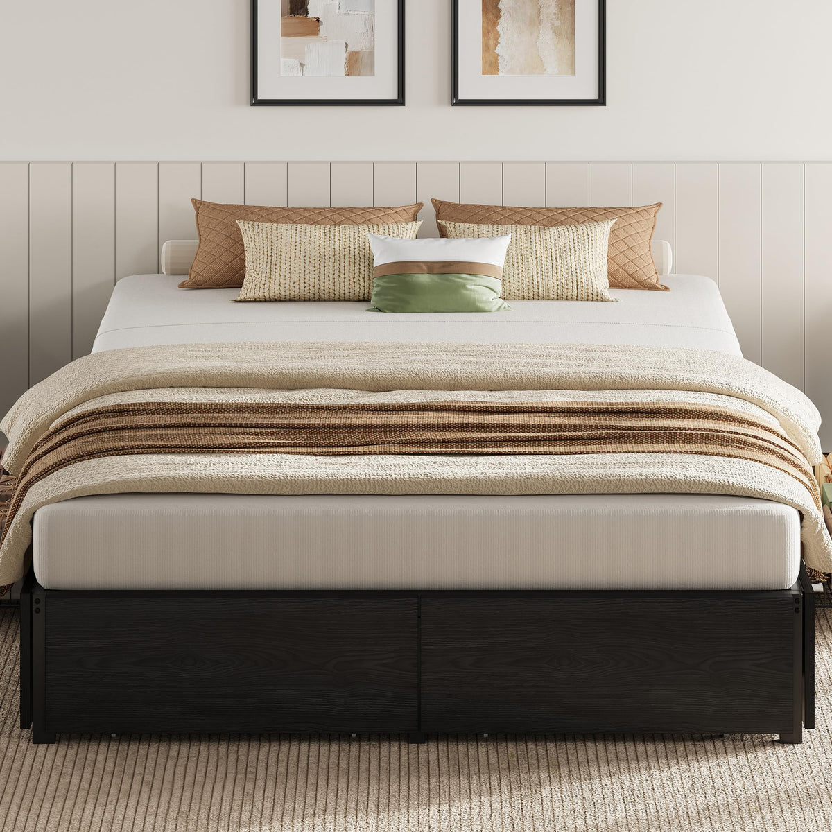 Queen Bed Frame with 4 Storage Drawers, Black F850