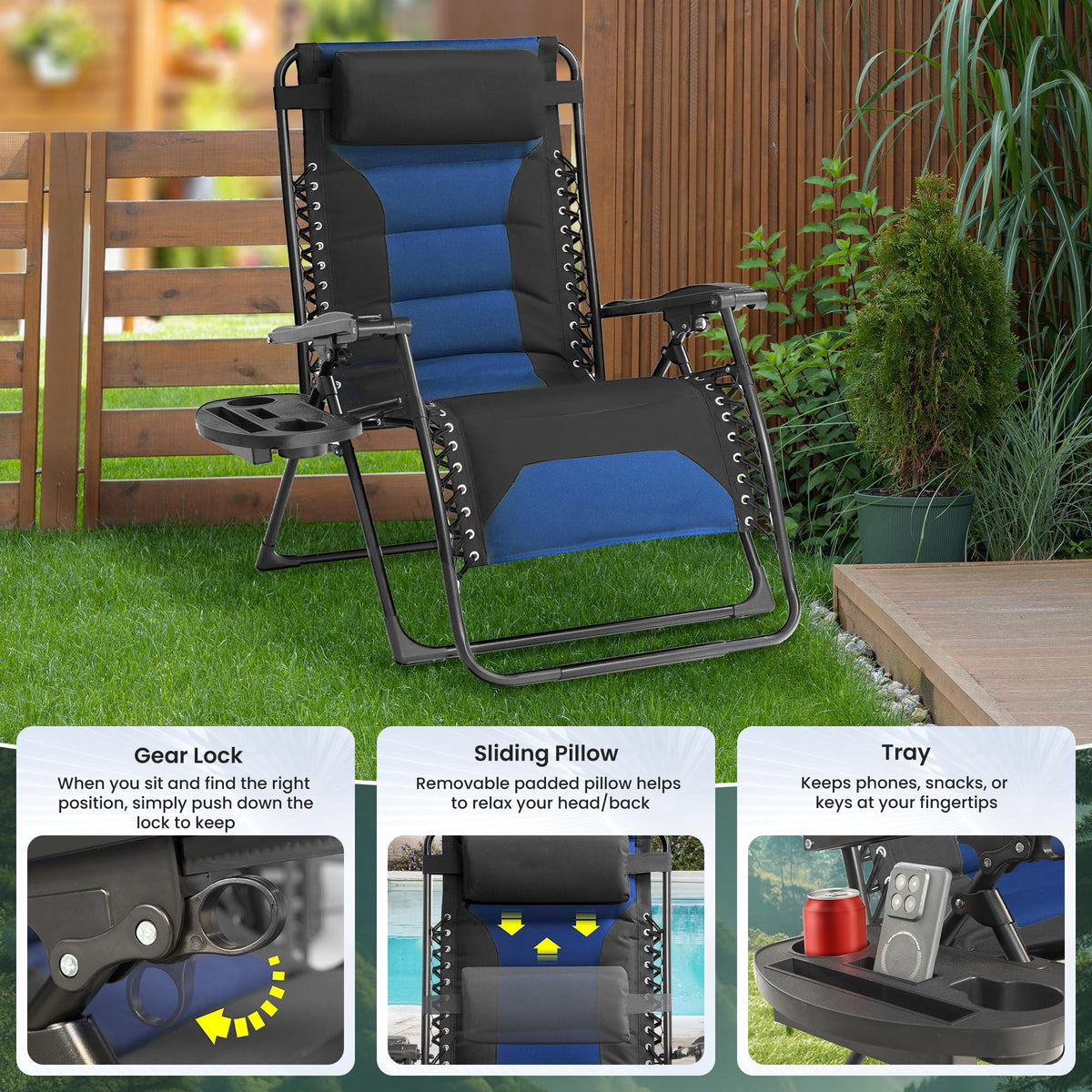 Oversized Zero Gravity Chair 2 Pack Black Blue B4585