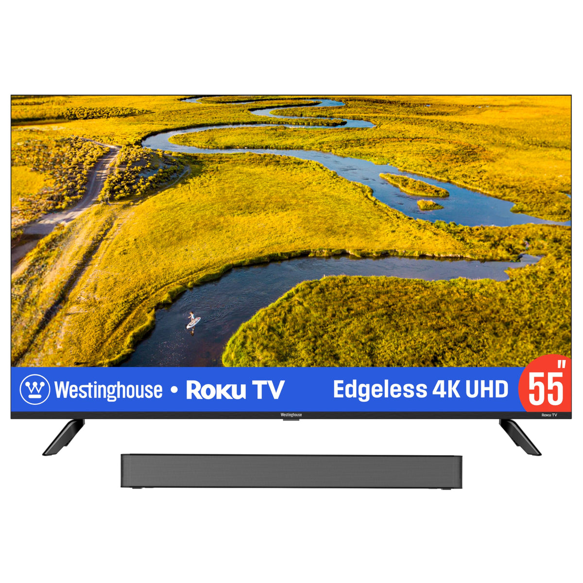 55 Inch 4K TV and 2.0 Channel Soundbar Y67330