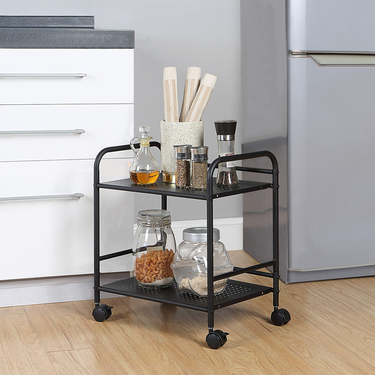 2-Tier Metal Rolling Utility Cart A634