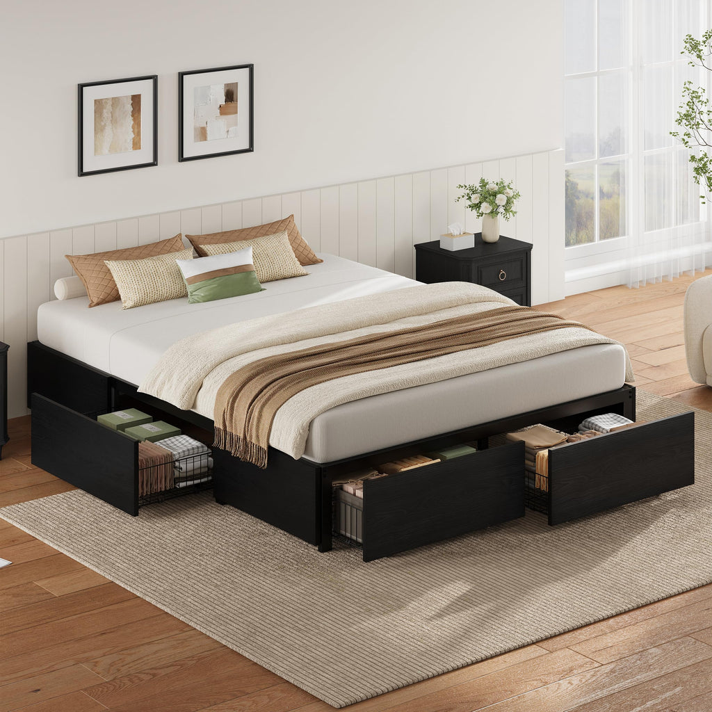 Queen Bed Frame with 4 Storage Drawers, Black F850