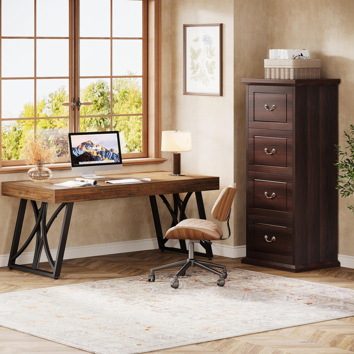 4 Drawer Walnut File Cabinet J194
