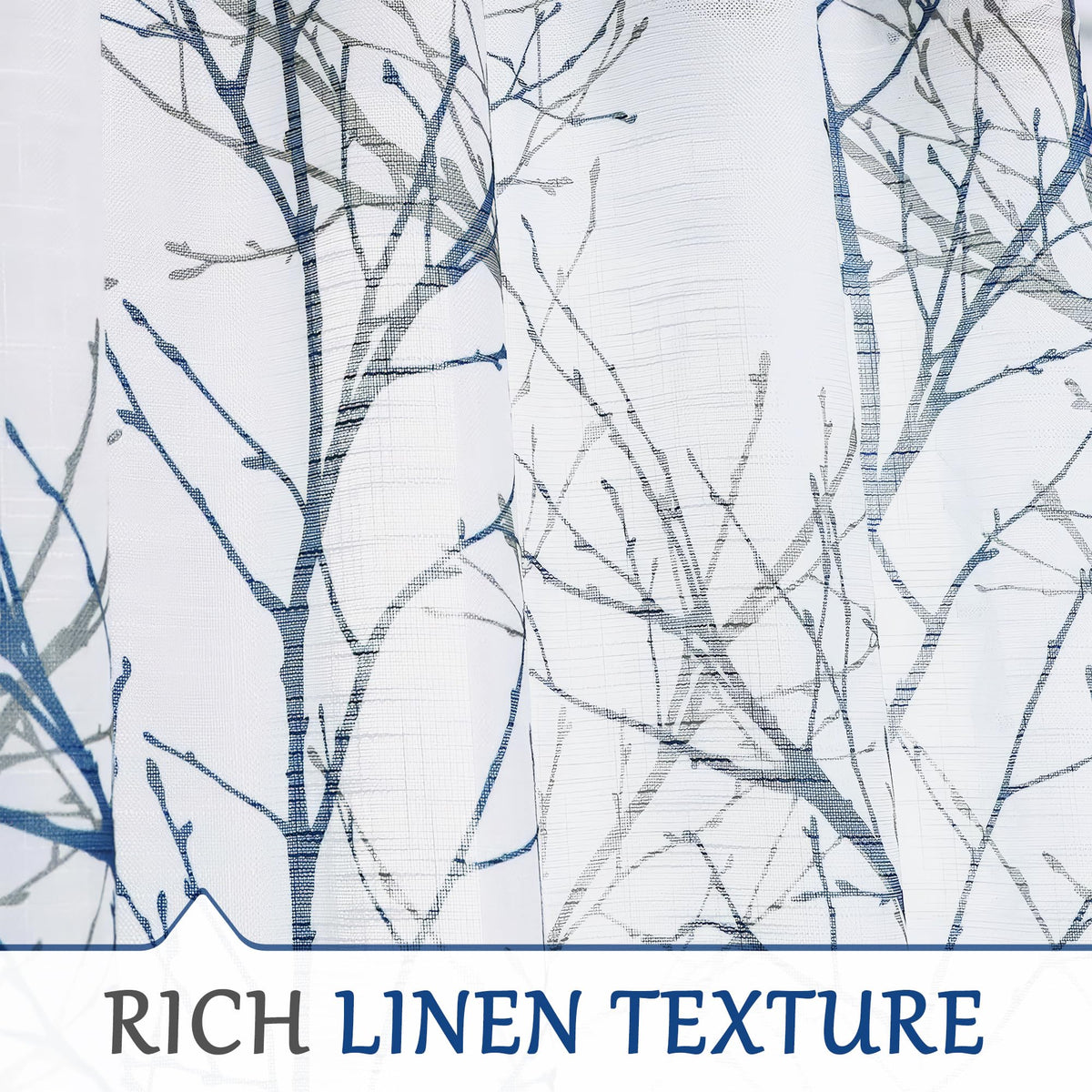 Linen Blue White Semi Sheer Curtains 84 Inch 1 Panel T8860