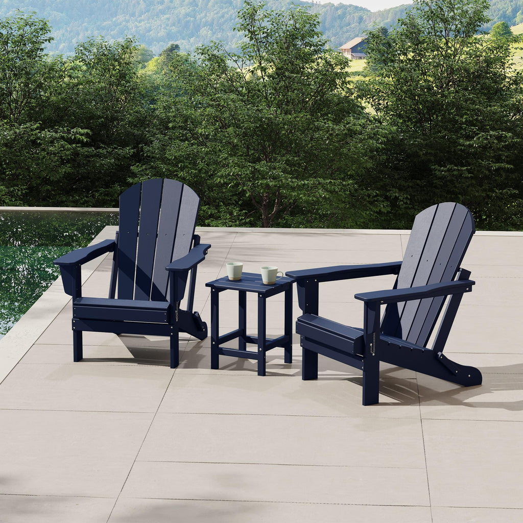 Navy Blue 3-Pieces Adirondack Chairs Set with Side Table I5605