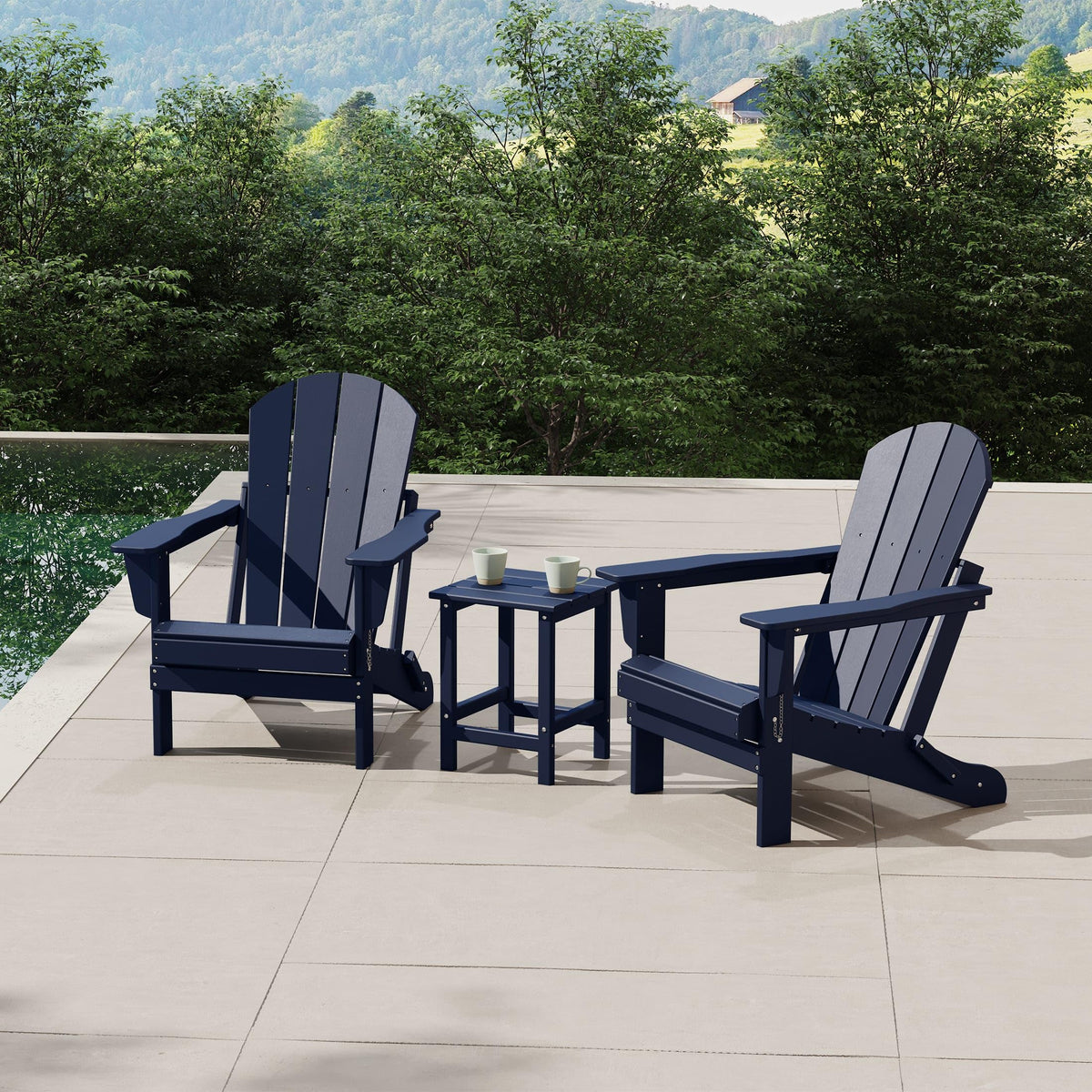 Navy Blue 3-Pieces Adirondack Chairs Set with Side Table I5605