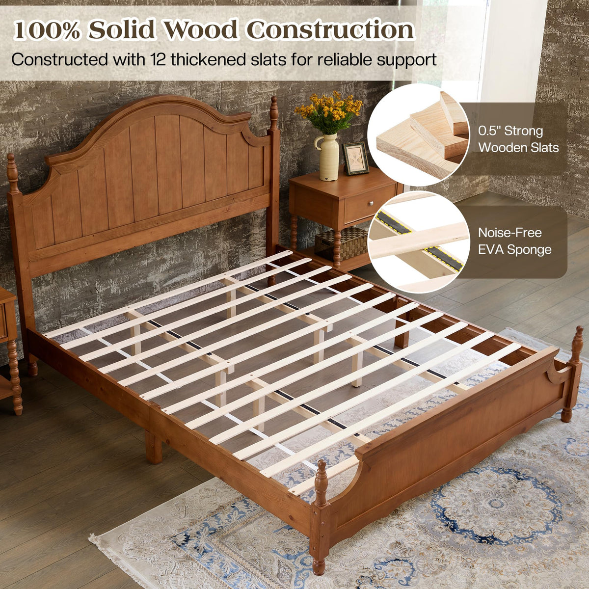 California King Solid Wood Arched Headboard Bed D450