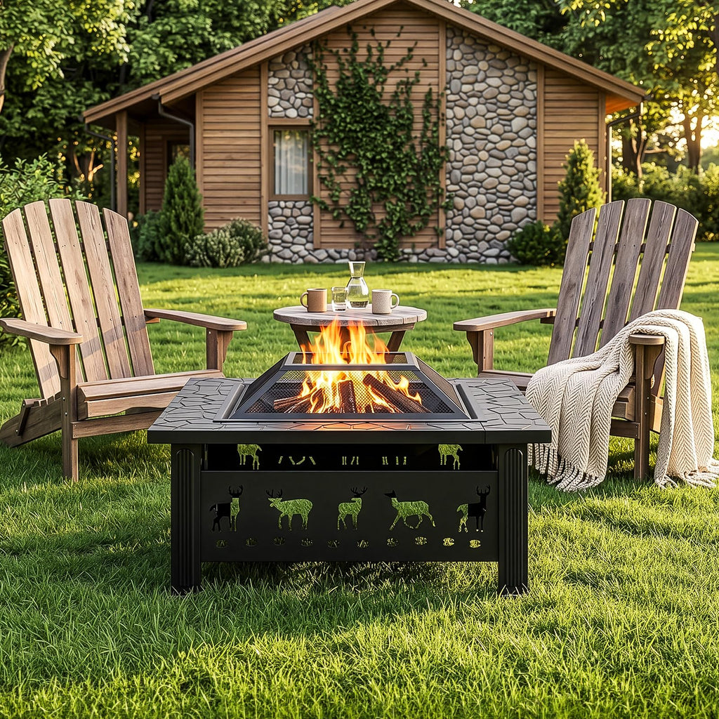 32 Inch Square Metal Patio Fire Pit Table Z402