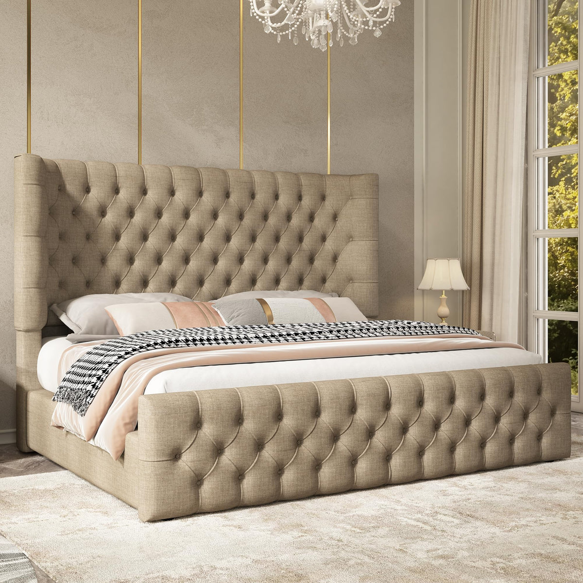 Cal King Bed Frame with Sleigh Headboard & Footboard G61698