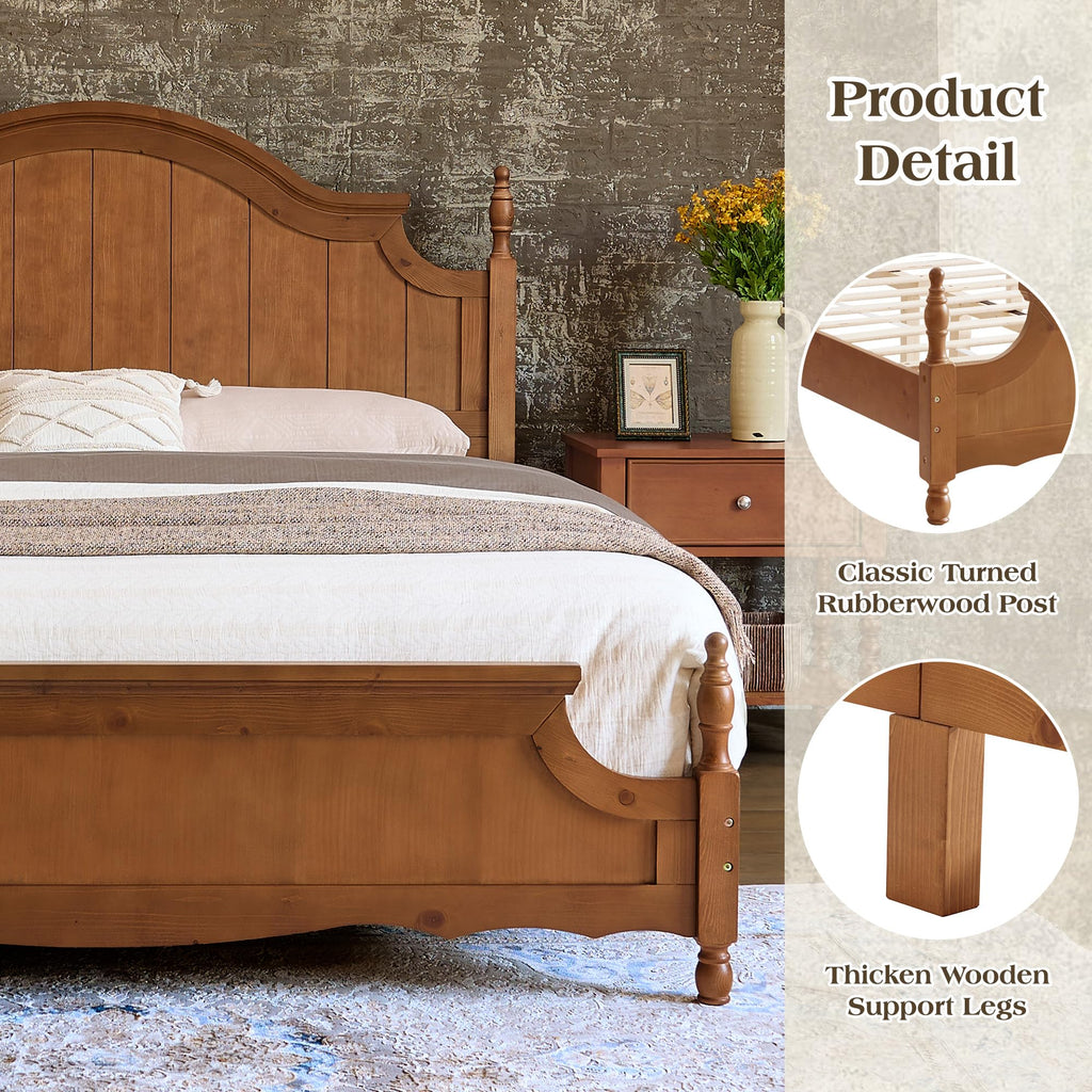 California King Solid Wood Arched Headboard Bed D450