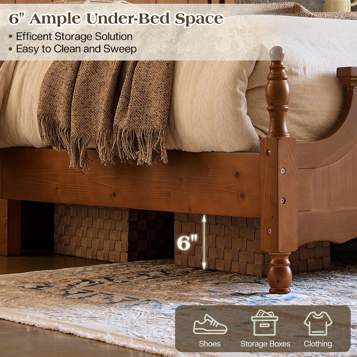 California King Solid Wood Arched Headboard Bed D450