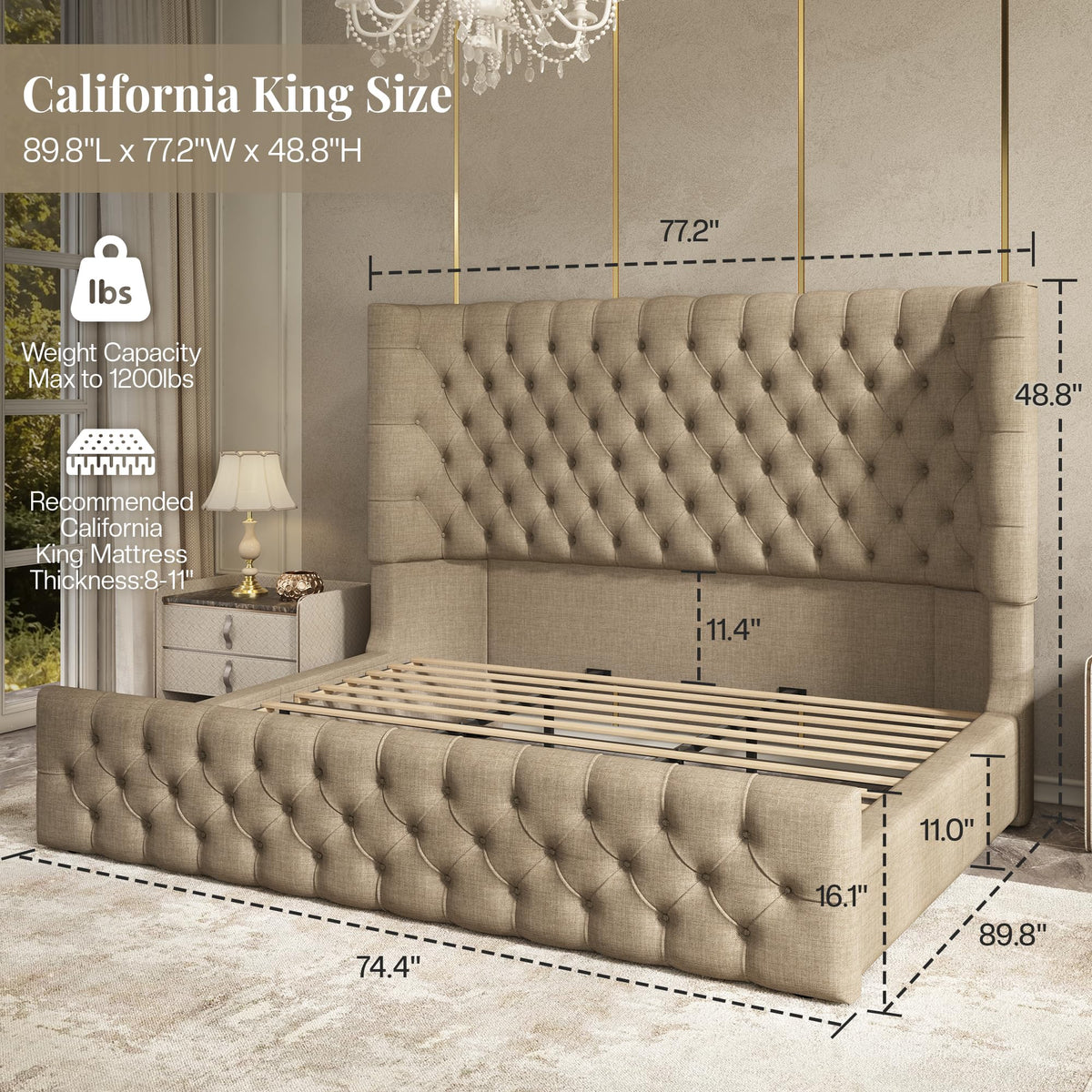 Cal King Bed Frame with Sleigh Headboard & Footboard G61698