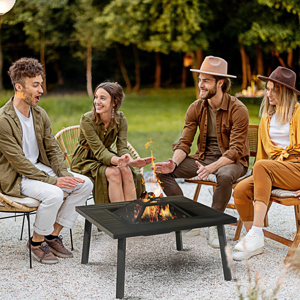 34" Black Metal Fire Pit with Grill P604