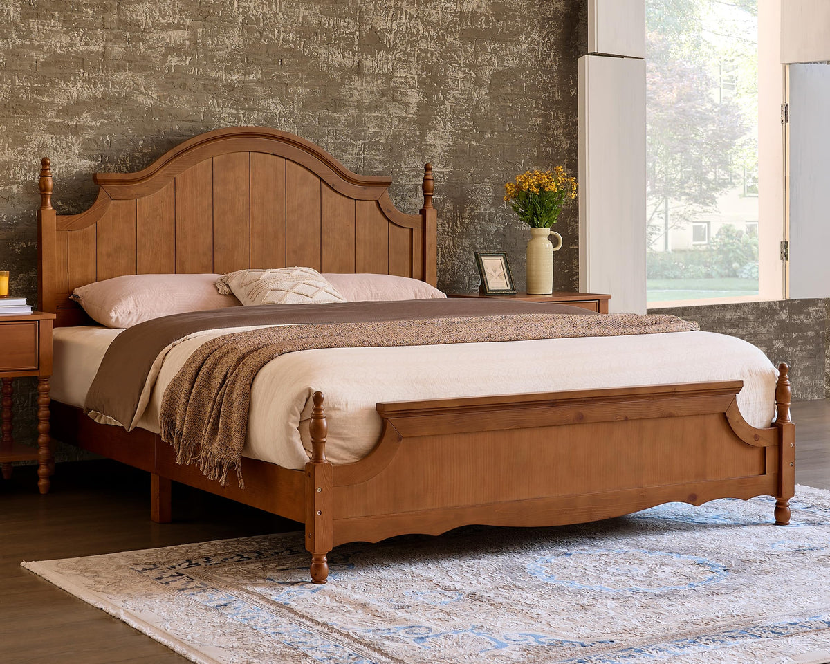 California King Solid Wood Arched Headboard Bed D450