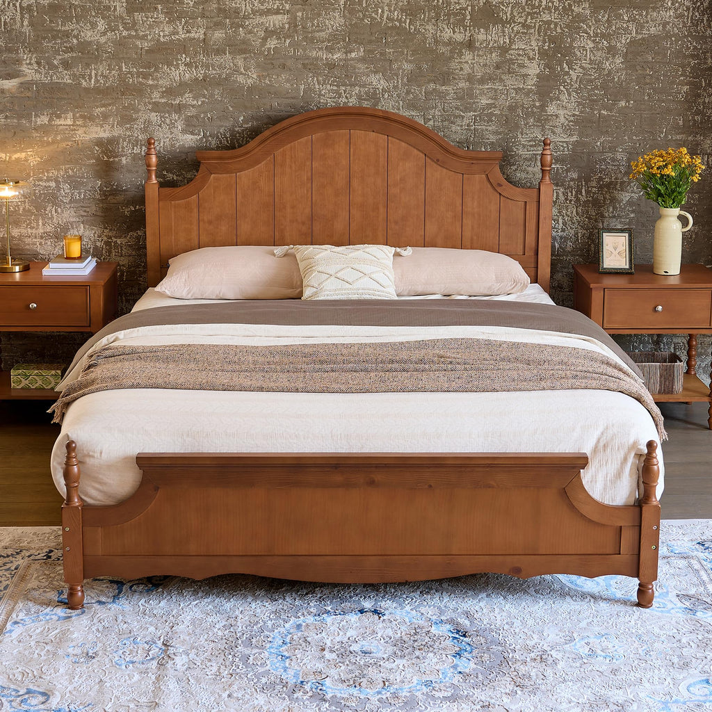 California King Solid Wood Arched Headboard Bed D450